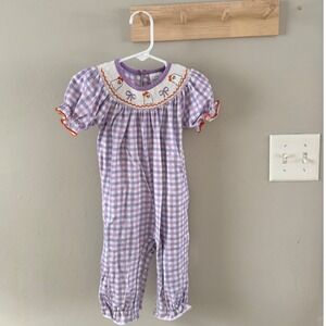 12M. smocked gingham Halloween outfit